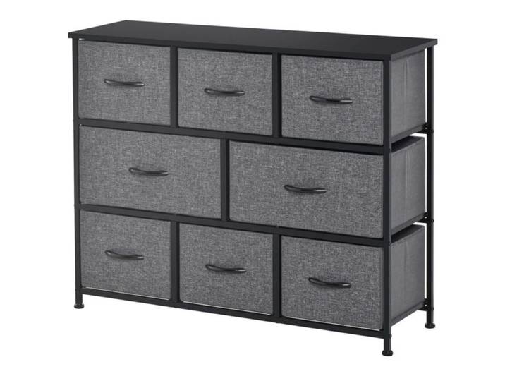Commode - WESTYLE - 8 tiroirs - Structure métal - Tiroirs en tissu - Gris foncé