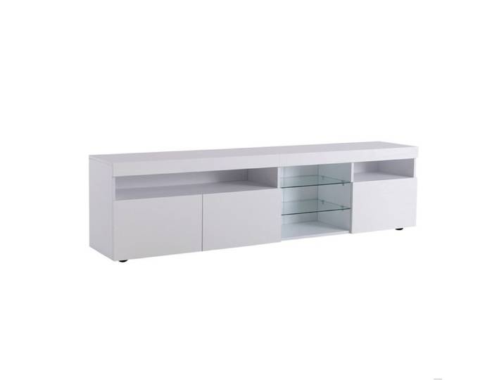 Meuble TV moderne blanc laqué avec éclairage LED et rangements