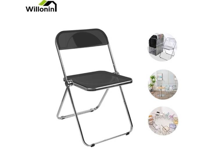 Willonin® Chaise pliante en acrylique 46x46x77 cm Noir chaise empilable pour salon salle à manger