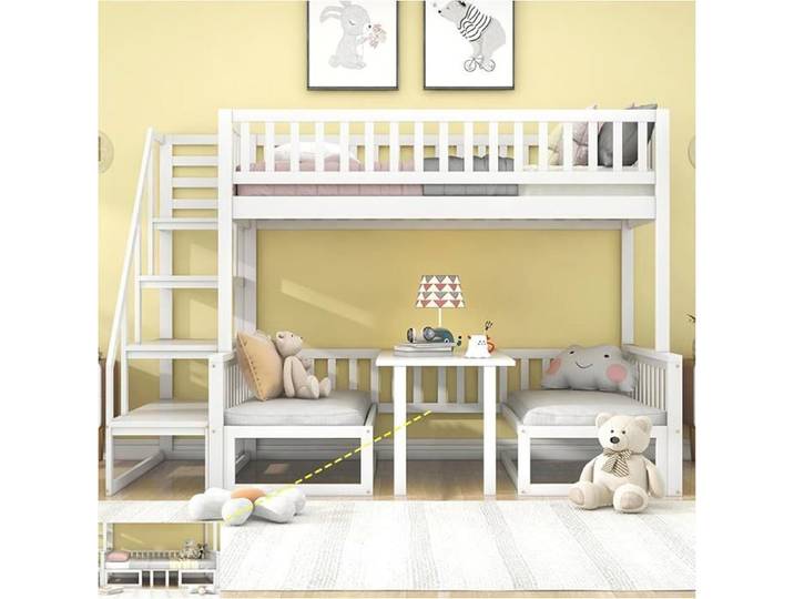 Lit cabane Enfants 90x200cm&120x200cm Lit superposé Multifonctionnel avec Table réglable lit Combine avec Bureau Bl LITS SUPERPOSES