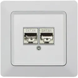 ChiliTec MILOS 22782 Netzwerk-Dose 2x CAT6, Mattweiß, Unterputz, inkl. Rahmen, bis 300 MHz