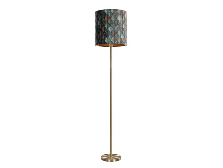 Vloerlamp messing met velours lampenkap blad dessin met gouden