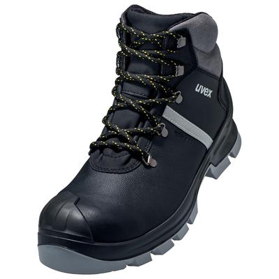 Sicherheitsschuh UVEX "2 construction Schnürstiefel" Gr. 45, schwarz (schwarz, grau), 45, Obermaterial: 100% Rindsleder Leather cow., Schuhe