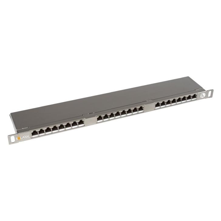 Solarix 19" Patch panel 24xRJ45 CAT5E UTP s vyvaz.lištou černý 0,5U (SX24HD-5E-STP-SL)