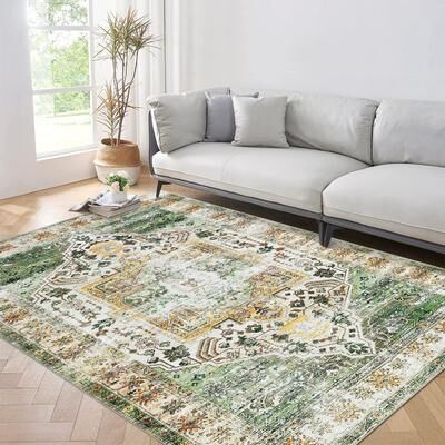 Garvee Distressed Floral Medallion Area Rug