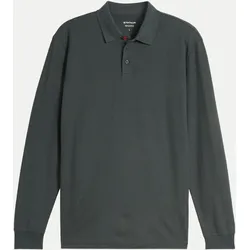 Langarm Poloshirt in Waffel-Optik Grau XL