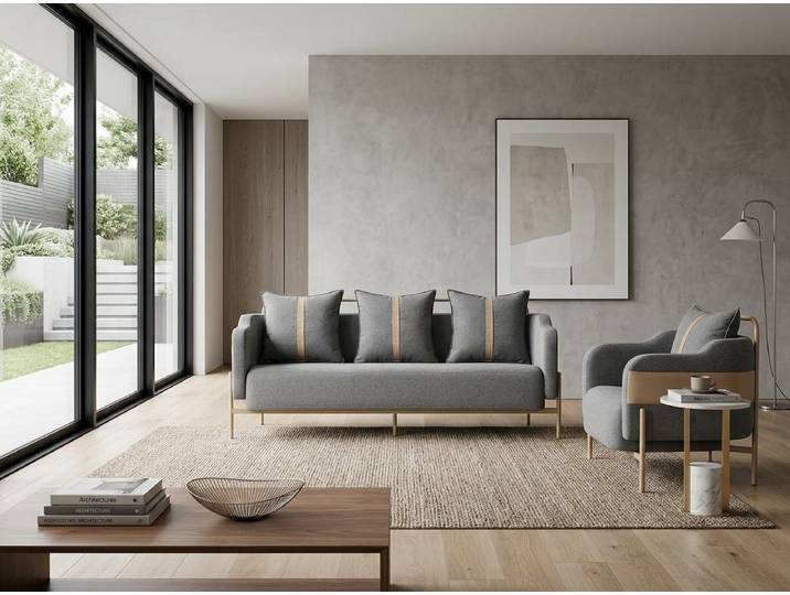 JVmoebel Polstergarnitur 3-Sitzer-Sofa Sessel grau modern elegant funktional ergonomisch, (2-tlg., 2-tlg)