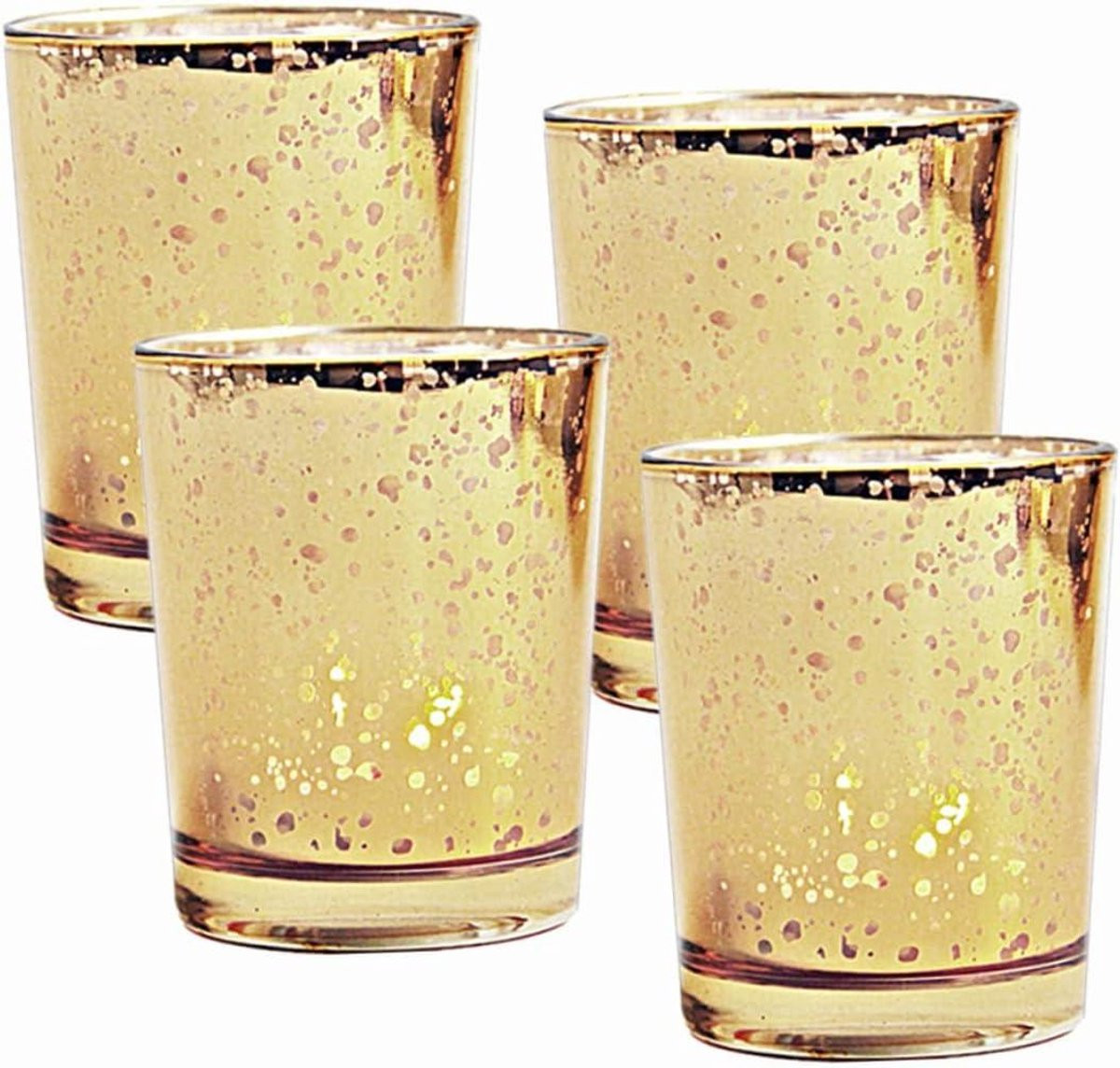 Set van 4 gouden glazen theelichthouders voor sfeervolle decoratie