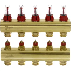 Danfoss FBH-Verteiler FHF-5F 5 Kreise, mit Durchflussanzeige