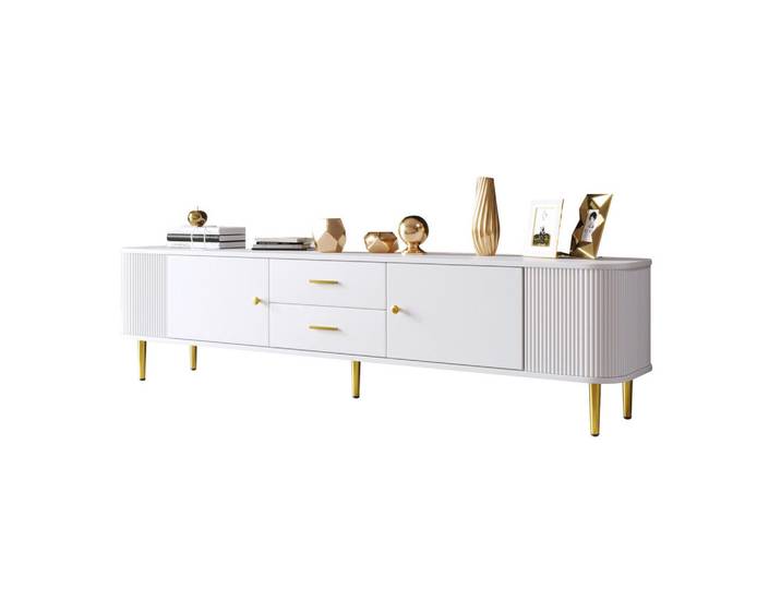Modenvie Lowboard 170/34/45 cm aus MDF mit 2 Schubladen und gewellten Seiten Weiß, 170x45x34 cm, Wohnzimmer, TV Möbel, Lowboards, Lowboards stehend