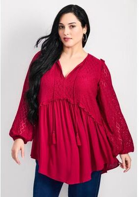 Plus Size Women's Haven Lace Yoke Top by Avenue in Berry (Size 20)