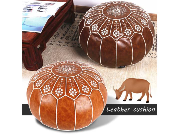 Coussin en cuir Élde style méditerranéen, pouf marocain en cuir PU, repose-pieds artisanal, décoration d'intérieur, Un197