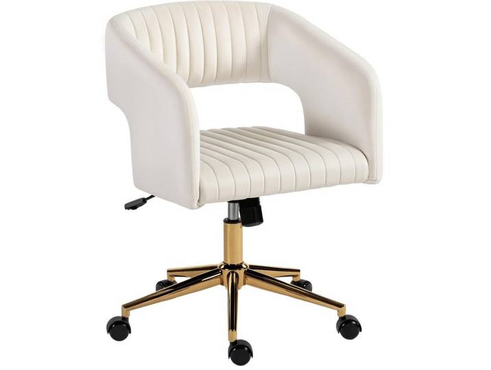 Okwish Drehstuhl 62/61/76-84 cm cremeweiß aus Polyester höhenverstellbar, Creme, Kunststoff, 61x84x62 cm, Büromöbel, Bürostühle, Drehstühle