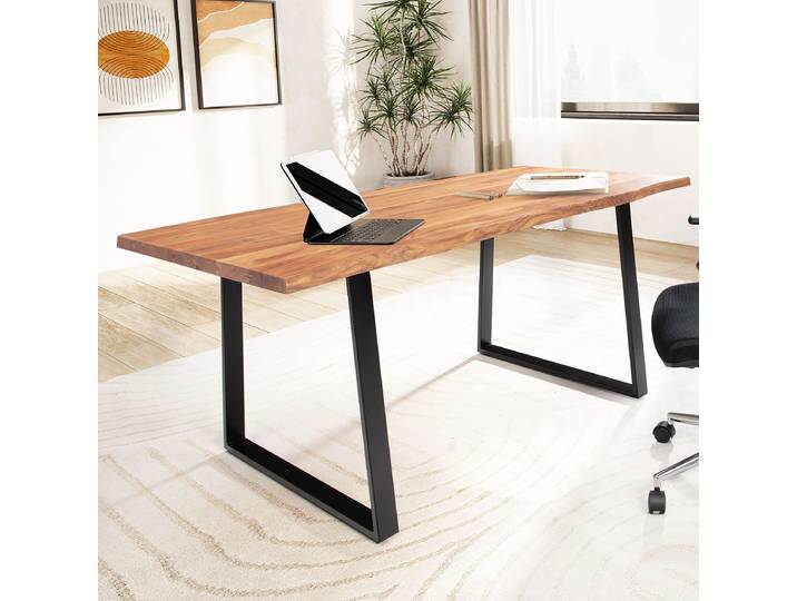 Bureau massif Rebaya 180 x 90cm Marron Trapézoïdal Noir