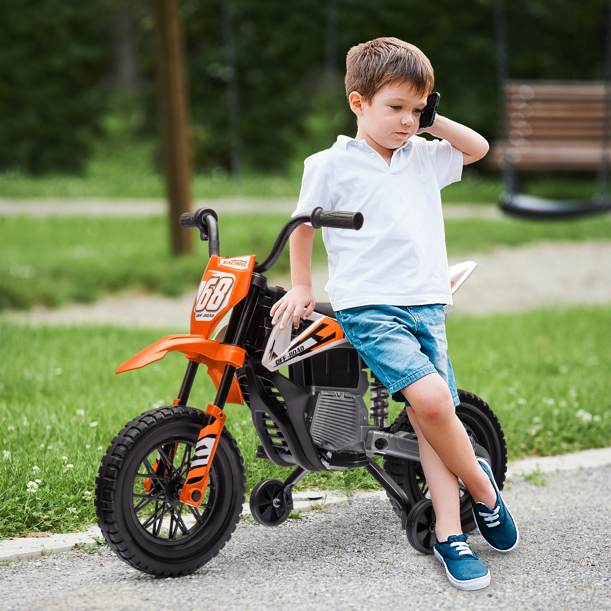 Aiyaplay Moto Elettrica per Bambini con Rotelle Rimovibili, Sospensioni, Suoni e Indicatore di Carica, Arancione   Aosom Italy