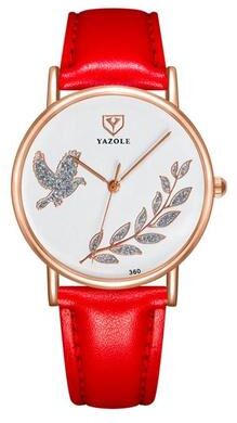 Everyday Crate YAZOLE 360 Womens Leather Watch Dove Of Peace Diamond Quartz Wrist Watch white+red