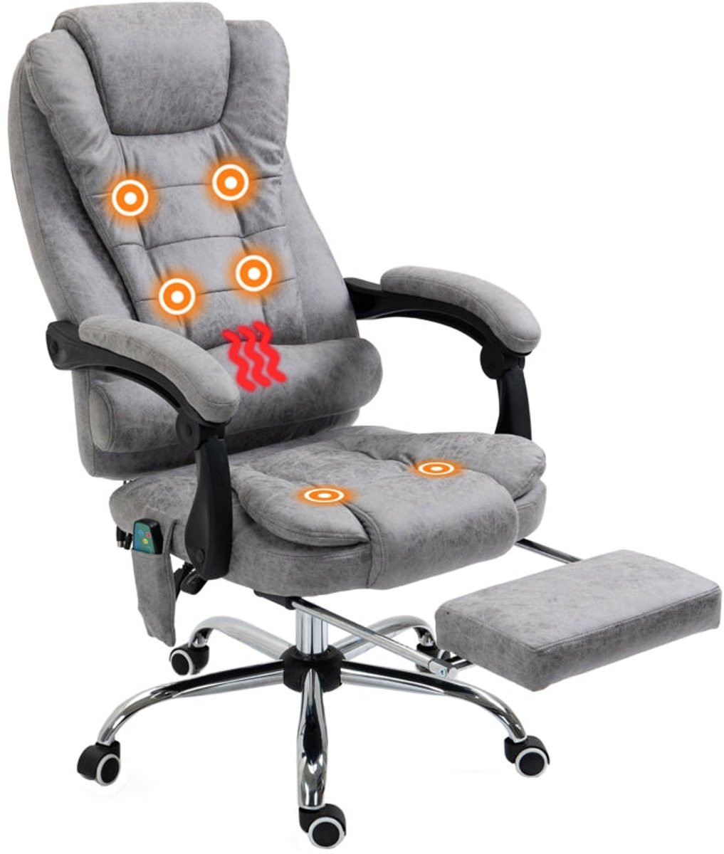 Merax Ergonomische Massage Bureaustoel met Verwarming en Uittrekbare Voetsteun – Grijs