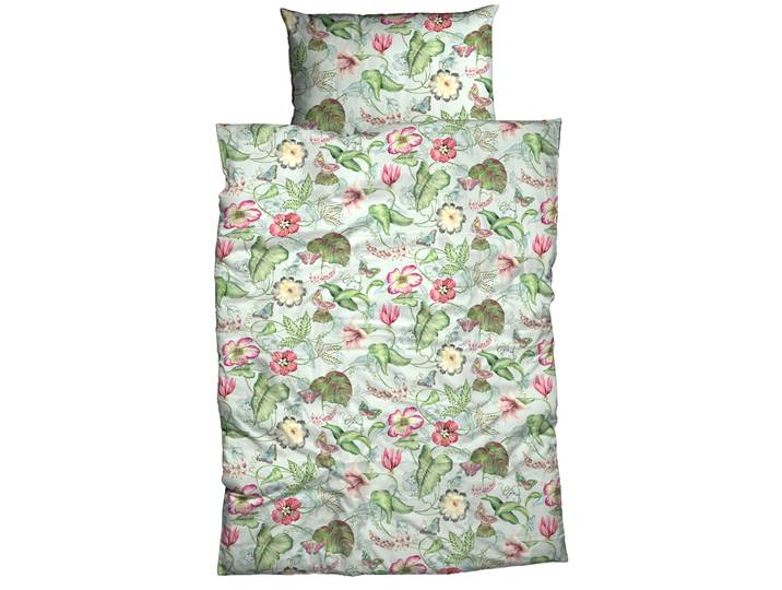 Bettwäsche CASATEX Belli Fiori , rot (rot, grün), B/L: 155cm x 220cm, 1 Stk., 1 Stk., Satin, B/L: 80cm x 80cm, 2 Stk., Satin, Obermaterial: 100% Baumwolle, Bettwäsche, Bettwäsche, elegante, farbenfrohe Bettwäsche