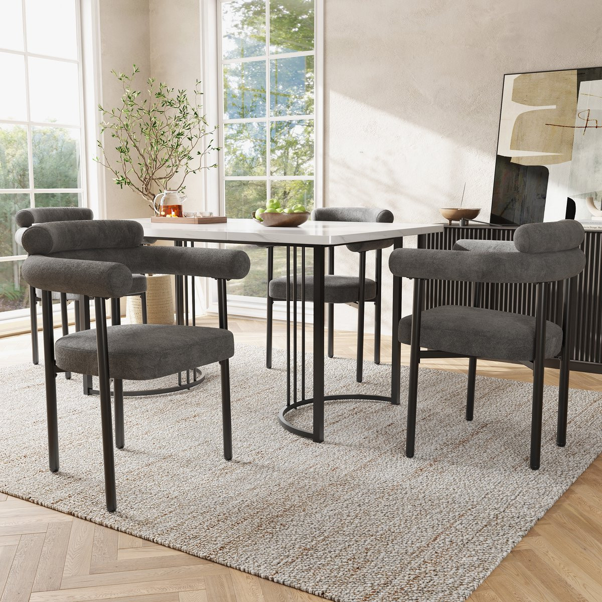 FloraGrace Eetkamerstoel Set van 6 – Ergonomisch Comfort – Donkergrijs