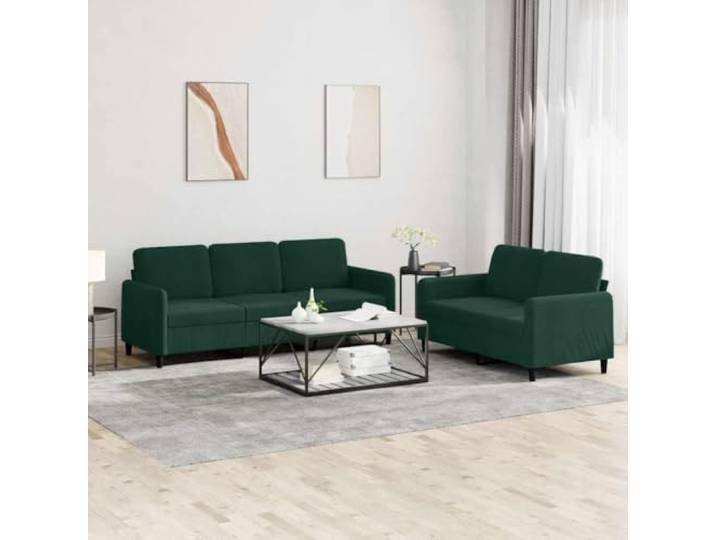 HEFZGDB 2-TLG. Sofagarnitur Dunkelgrün Samt mit robustem Gestell und bequemer Polsterung für Wohnzimmer Entspannung, strapazierfähiges Design und weicher Stoff für optimalen Komfort,