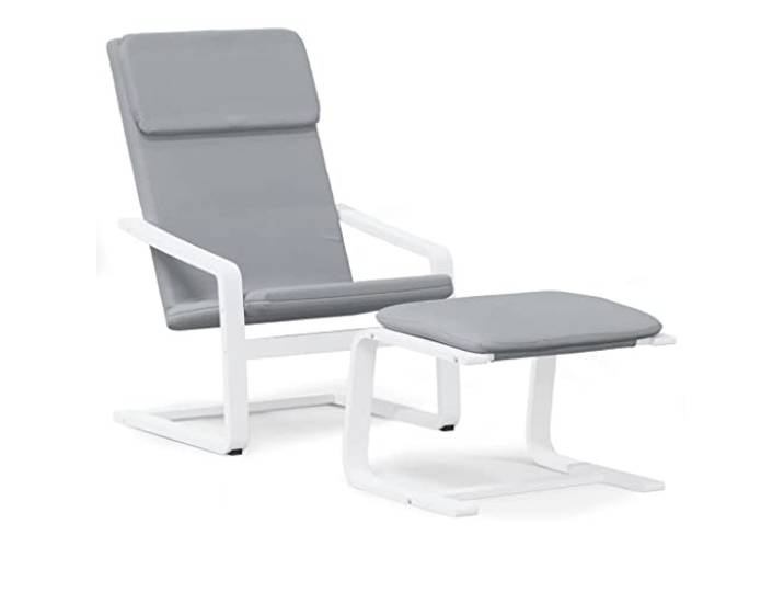 KTHLBRH Relaxsessel mit Fußstütze hellgrau aus Stoff Sessel mit Fußhocker, Gestell aus Birke, Sitztiefe 49 cm, Bezug waschbar, maximale Belastung 110 kg