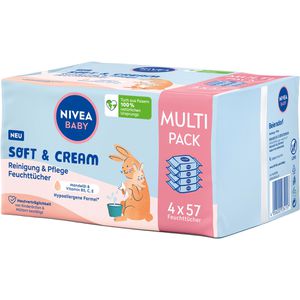 Nivea Feuchttücher Baby Soft & Cream, 228 Tücher, parfümiert, je 57 Stück, 4 Pack
