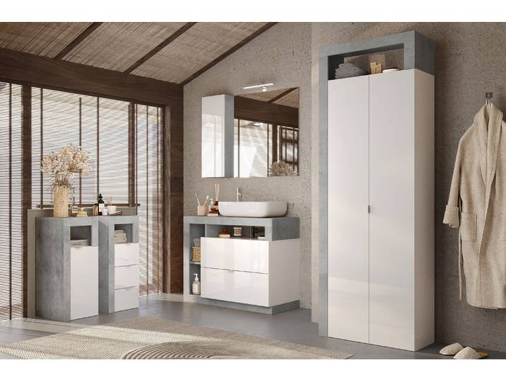 Meuble bas Hamburg avec tiroirs 35cm Beige/Imitation béton