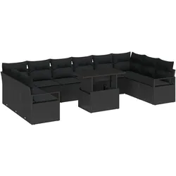 vidaXL 11-teiliges Garten-Sofa-Set mit Kissen in Schwarz