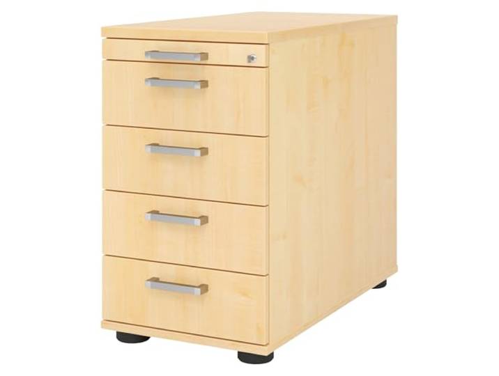 bümö Schreibtisch Schrank abschließbar, Schubladenschrank Holz in Ahorn, Container mit Schubladen - Schubladen Schrank Büro, Schreibtisch Container od. Schreibtisch Kommode mit Chromgriffe