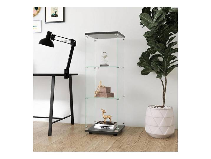 LuxusKollektion Glasvitrine Glasvitrine 3 Glasböden abschließbar Schwarz 3 Lagen Schwarz