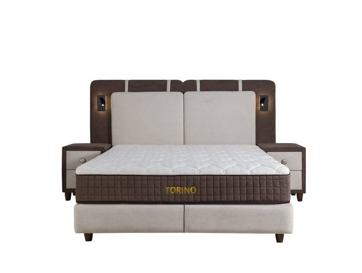 Villa Möbel Boxspringbett Torino (Bett (ohne Matratze), Liegefläche:100x200), Polsterbett ohne Matratze mit Kopfteil und verstellbaren Leselampen