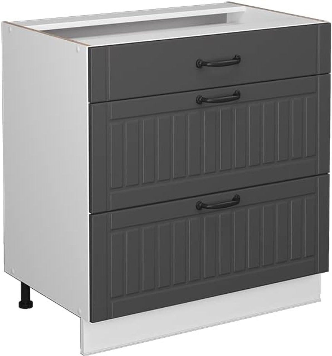 Keukenmodule Ladeonderkast met 3 Soft-close Schuiflades Antraciet/Wit 80 cm