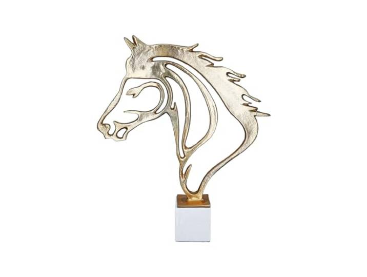 GILDE große Deko Figur Skulptur Pferdekopf - Tierfigur Dekofigur aus Aluminium Marmor Farbe: Gold Weiß - Dekoration Geschenk Pferedefreunde Reiter Höhe 44,5 cm