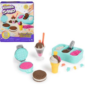 Kinetic-Sand Kinetischer-Sand Eiscreme Set, 3 Farben, 454 g, mit Waffeleisen, Eisbehälter, Löffel & Eisbecher