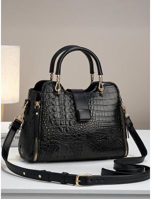LightInthebox Women's Croc-Embossed Top-Handle Satchel – Structured Medium Tote Handbag with Detachable Crossbody Strap, Zip Accents Gold Hardware for Work, Office, Travel Everyday