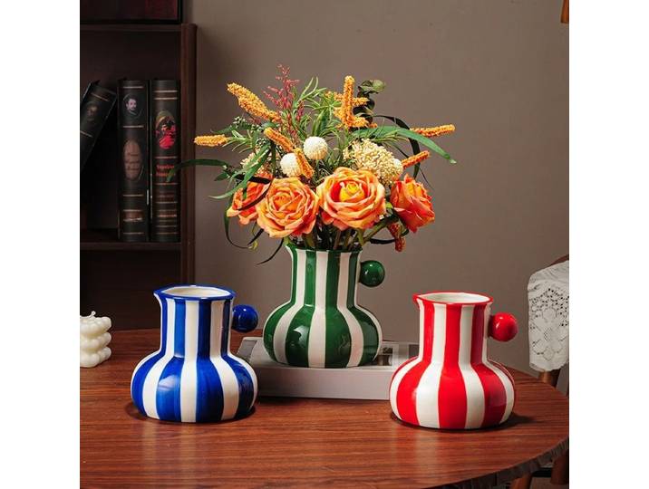 Vase en céramique créatif à rayures colorées, pots de plantes, décoration de table, ornements, arrangement floral, vase floral, décoration esthétique de la pièce