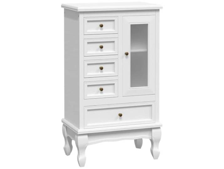RJPLMFV Weißer Schrank mit 5 Schubladen, 2 Einlegeböden, mit Tür aus Acryl Antike Möbel, MDF und Kiefer, staubdicht, für Büro, Wohnzimmer, Schlafzimmer, Flur, vielseitige Aufbewahrung