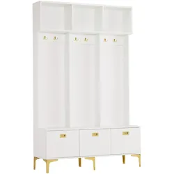 GARDEROBE in Weiß und Gold, mit Sitzbank und 6 Haken