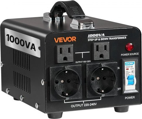 VEVOR Spanningsomvormer 1000VA Step-Up/Step-Down, 110V naar 220V & 220V naar 110V, Zwart