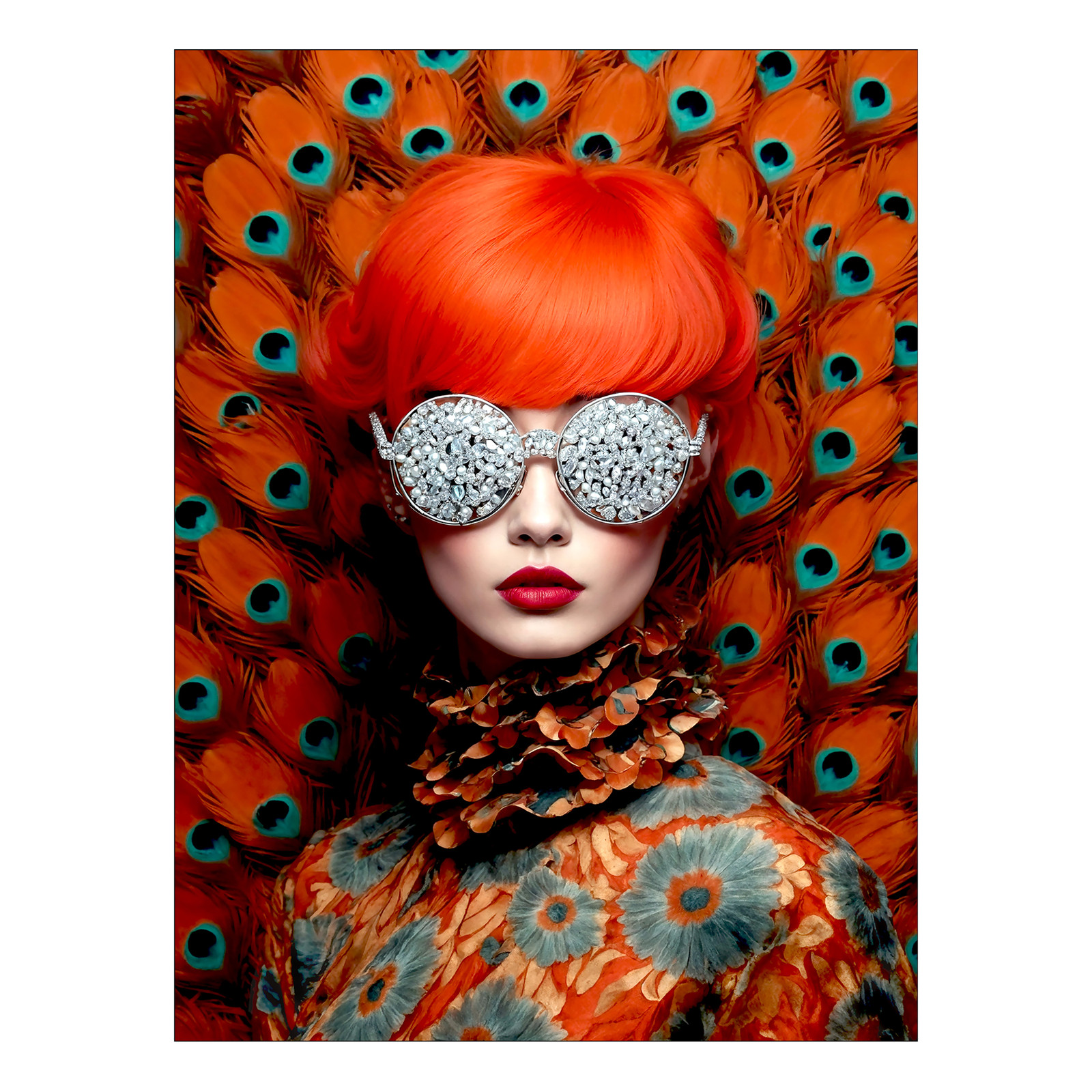 home24 Glazen afbeelding Bling Bling Lady floatglas oranje/turquoise/grijs B/D/H: 60 x 80 x 1 cm