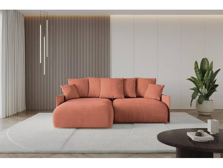 ALTDECOR Ecksofa mit Schlaffunktion und Bettkasten ONESK-L-v1 216x177x72 cm Apricot - Corner Sofa Eckcouch Couch L-Form angeordnet Schlafcouch Ausziehbar Wohnlandschaft