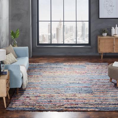 KALATY Abstract Geometric Shag Grey/Multi Area Rug