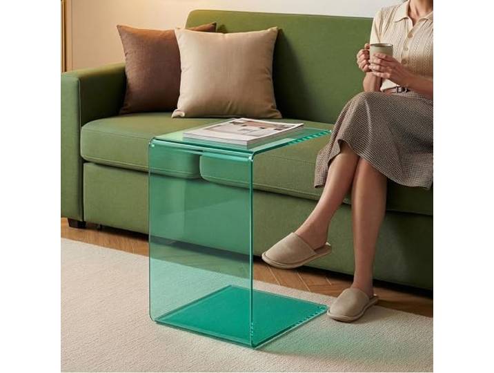 [en.casa] Beistelltisch Couch Trölmapilu Couchtisch Glas C-Form Tisch Wohnzimmer Glastisch quadratisch 60 x 40 x 40 cm Nachttisch Laptoptisch Grün