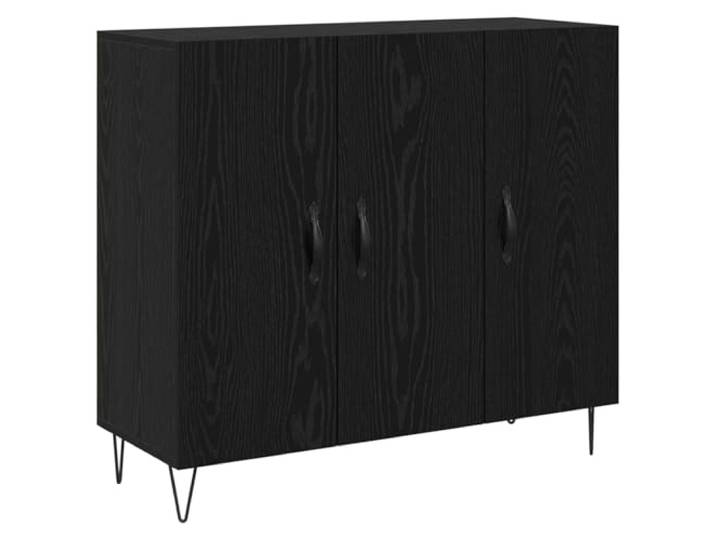 Sideboard Schwarz Eichen-Optik 90 x 32,5 x 80 cm Holzwerkstoff Rechteckiges Design, Scharniertüren, Bogenziehgriffe, Haarnadelbeine, Ess- und Wohnräume