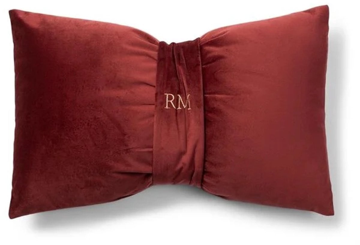 Rivièra Maison Festive Bow Box Pillow Luxe Velvet Kerstkussen met Strik Bordeauxrood met Vulling