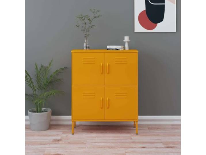 KGHFDVB Stahl Lagerschrank 80x35x101,5 cm Senfgelb Robust, 2 Einlegeböden, Stellfüße, Viel Stauraum, Leicht Zu Reinigen