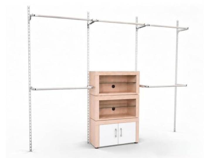 Aigentlich Wandschienensystem Set New York Chrom, Begehbarer Kleiderschrank Wandschienensystem Set der Marke Aigentlich für die Präsentation und Aufbewahrung von Hängeware, Legeware und Nachfüllware