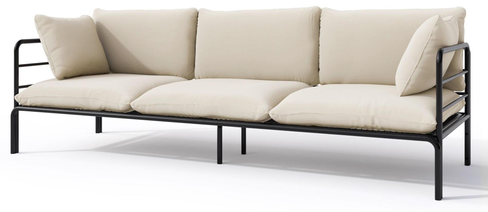 Selsey Worcully - Garten-Sofa 3-Sitzer, wasserabweisend, beige/schwarzes Gestell