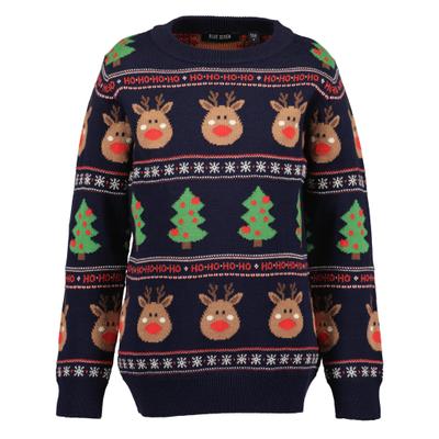 Weihnachtspullover BLUE SEVEN, Jungen, Gr. 116, nachtblau, Strick, Obermaterial: 100% Baumwolle, Jacquardmuster, Basic normal, Rundhals, Pullover Weihnachtspullover, Baumwolle