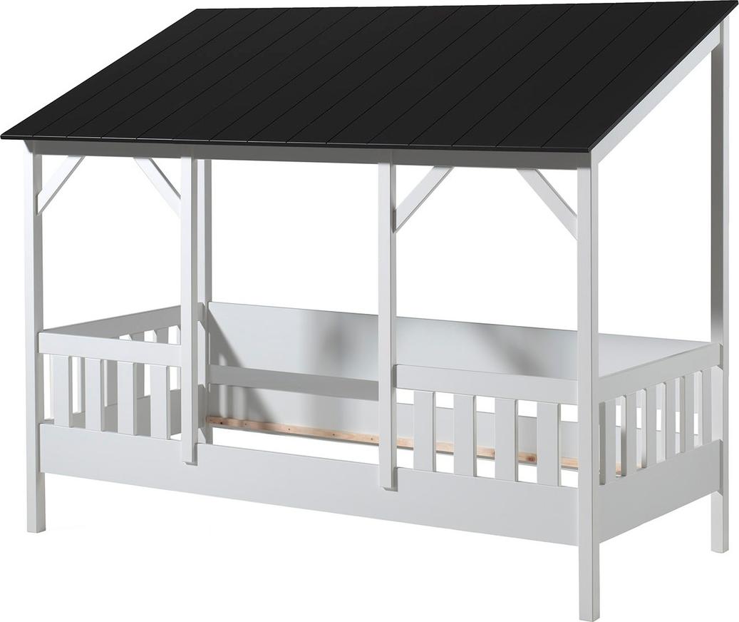 Hausbett Bett mit 90 x 200 cm Dach in Schwarz